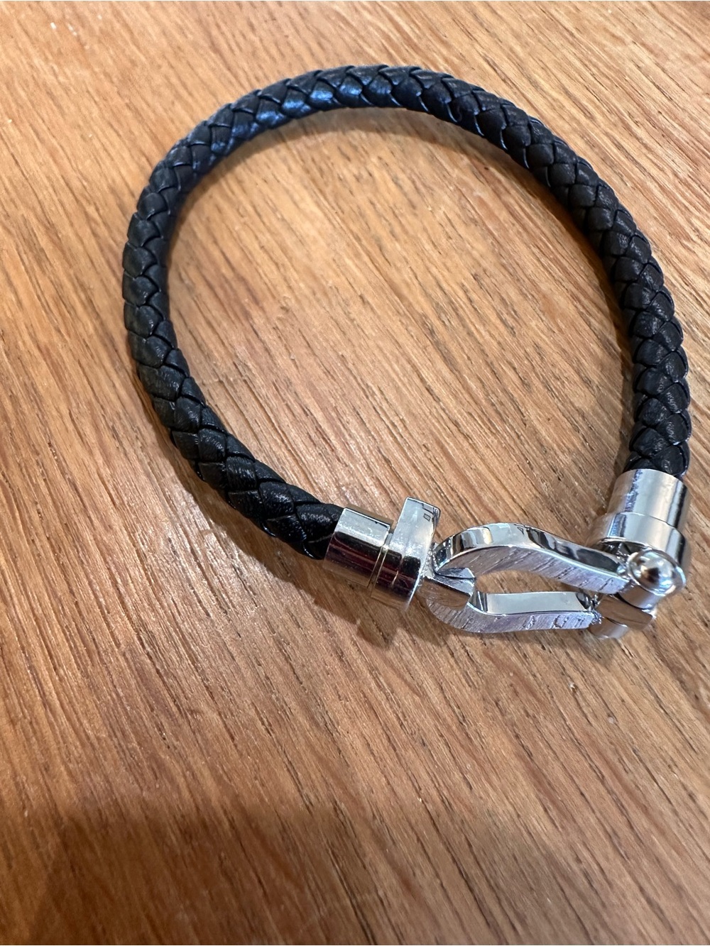 Men's Black Braided Leather Bracelet with Silver Clasp